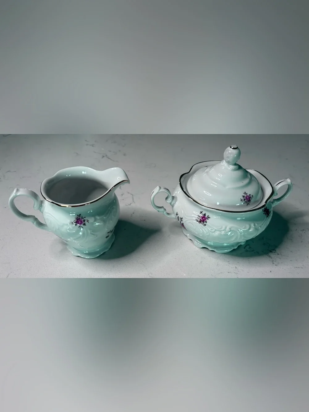 Vintage Wakbrzygh Poland Rose Sugar Bowl & Creamer Set
